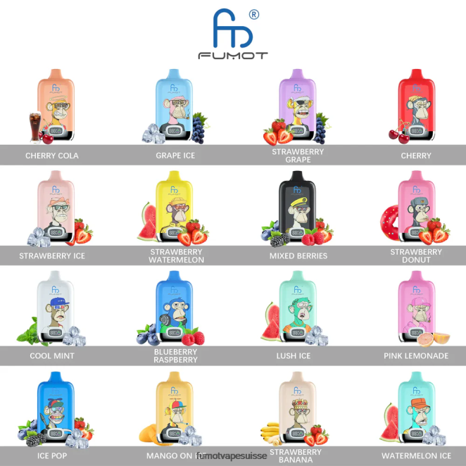 Fumot Digital Box Vape Pod jetable 12000 - 20 ml (1 pièce) 24LD156 bubble-gum à la pastèque - Fumot Puff