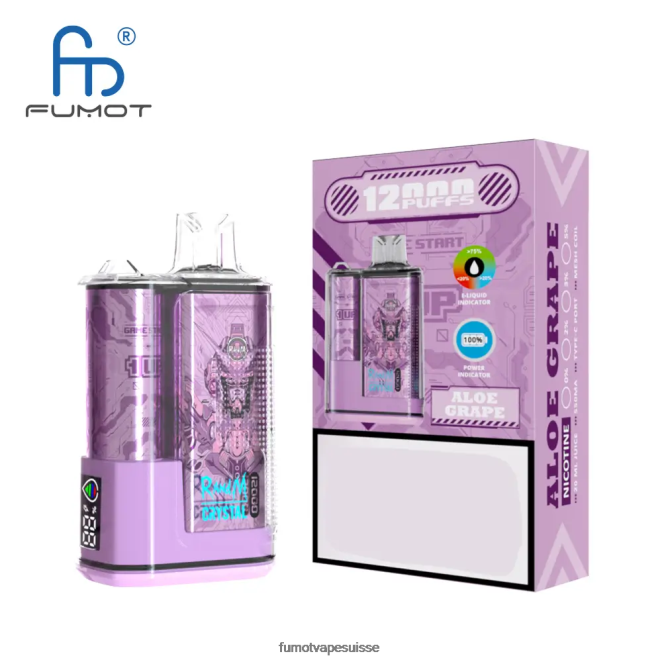Fumot Crystal Boîte de vape jetable 12000 - 20ml (1 pièce) 24LD252 raisin d\'aloès - Fumot Vape