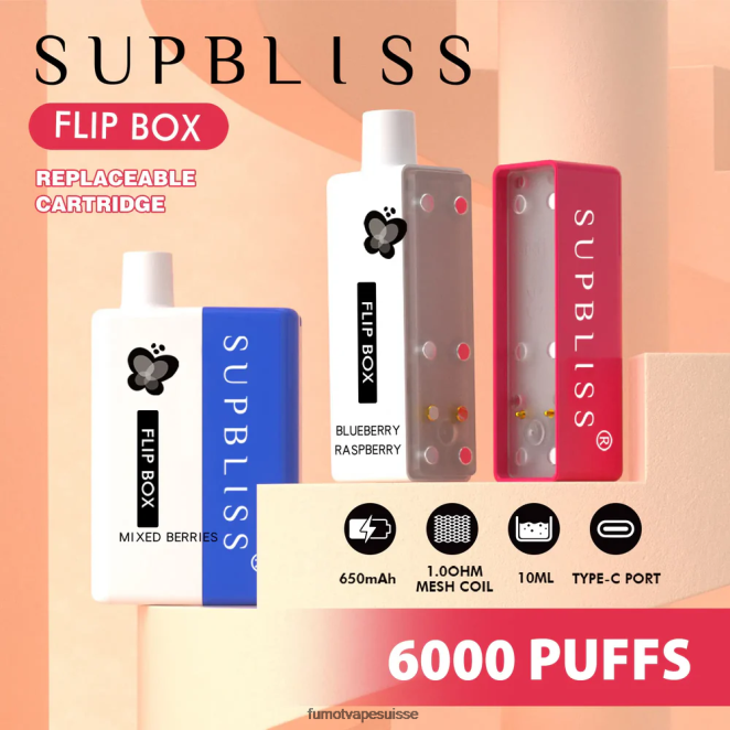Fumot Supbliss Flip kit vape remplaçable box 6000 - 10ml (1 pièce) 24LD335 menthe fraîche - Fumot Vape Suisse