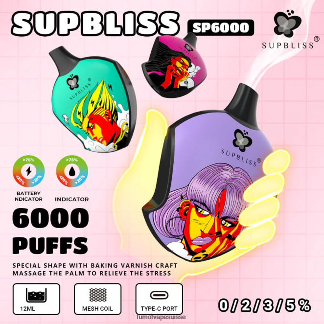 Fumot Supbliss Pod de vape jetable sp6000 - 12 ml (1 pièce) 24LD450 raisin d\'aloès - Fumot Vape Price