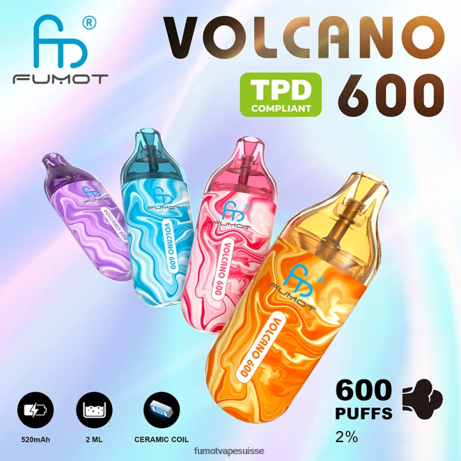 Fumot Volcano Vape jetable conforme 600 tpd - 2 ml (ensemble de 3 pièces) 24LD292 docteur bleu - Fumot Vape