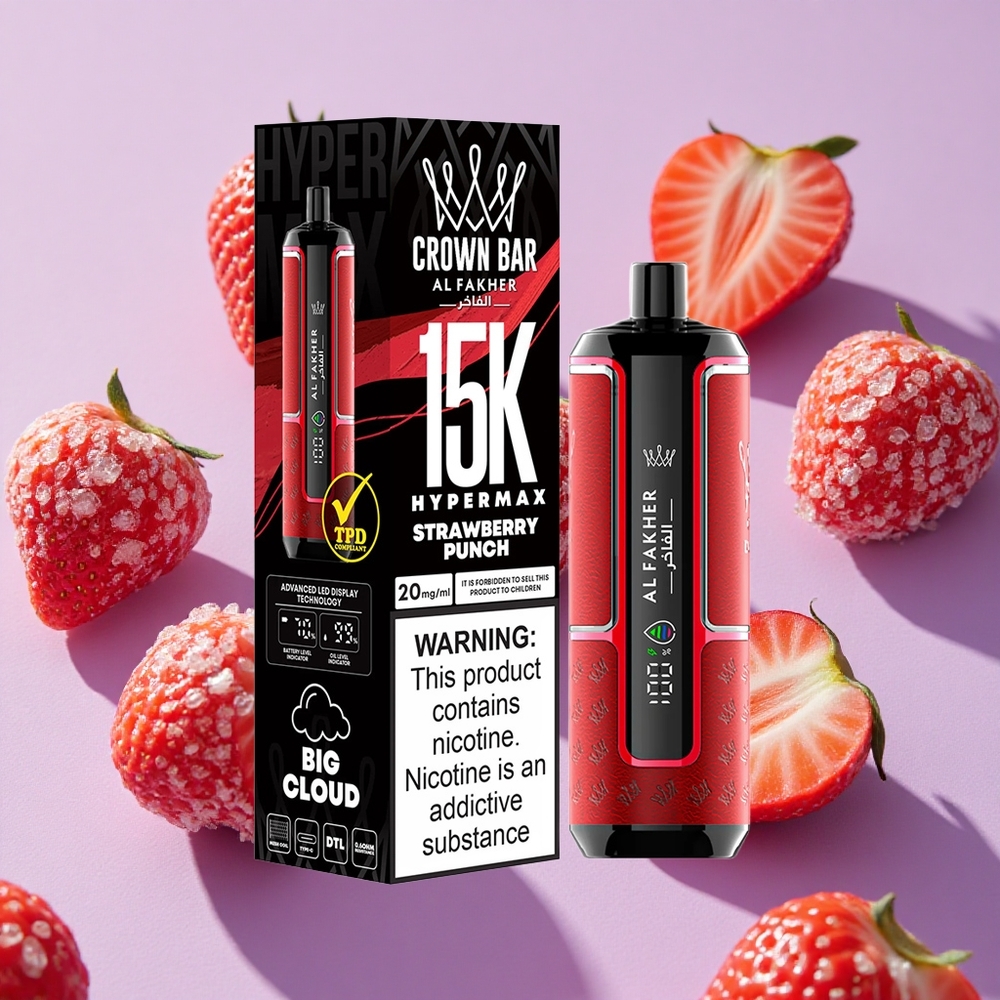 Fraise Punch Al Fakher Crown Bar 15K Hypermax 15000 Puffs DTL vente en gros Suisse