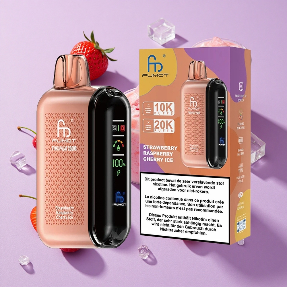 Fraise Framboise Cerise Glacée Fumot Tornado 20000 Puffs 20ml 850mAh vente en gros Suisse