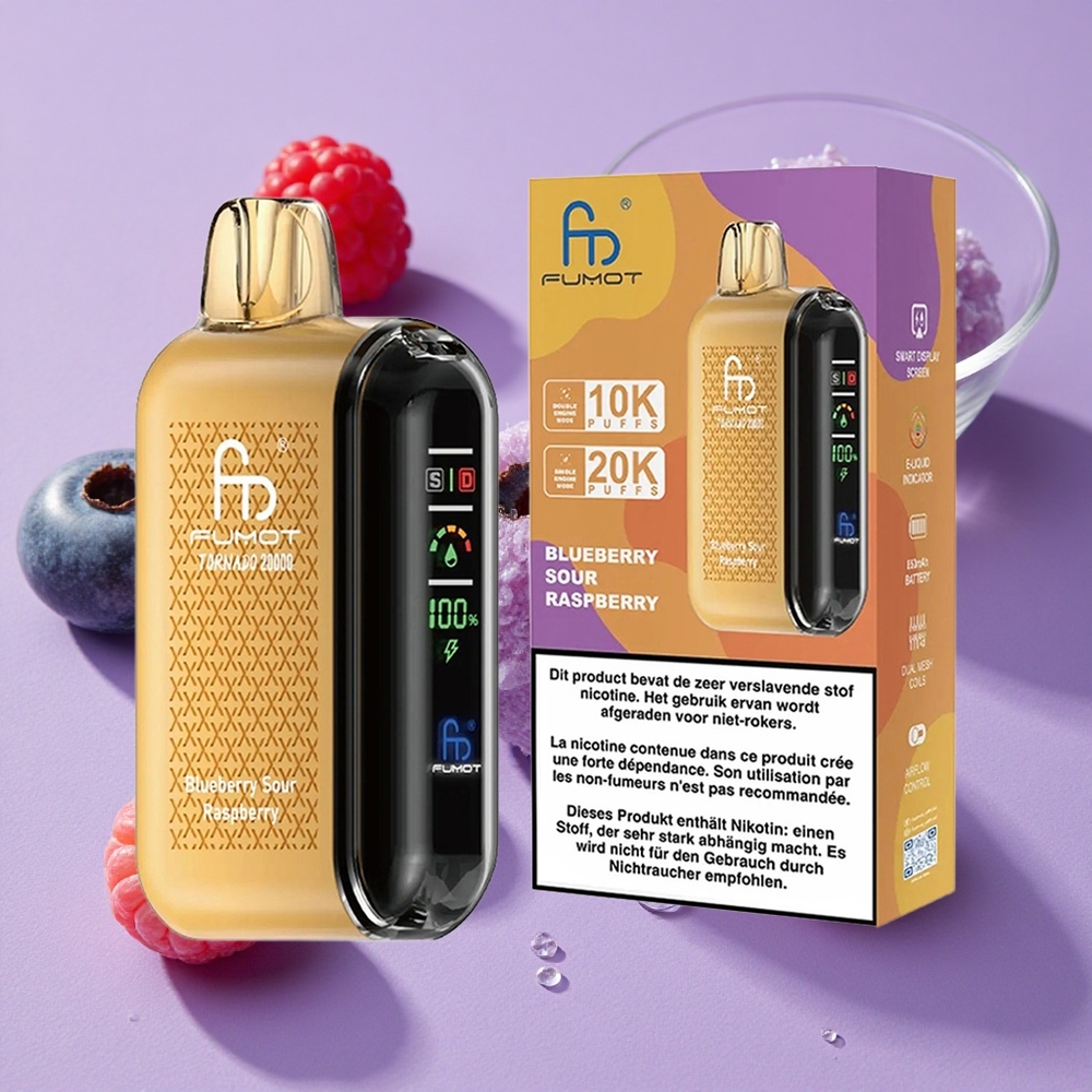 Myrtille Framboise Acidulée Fumot Tornado 20000 Puffs 20ml Dual Mesh vente en gros Suisse