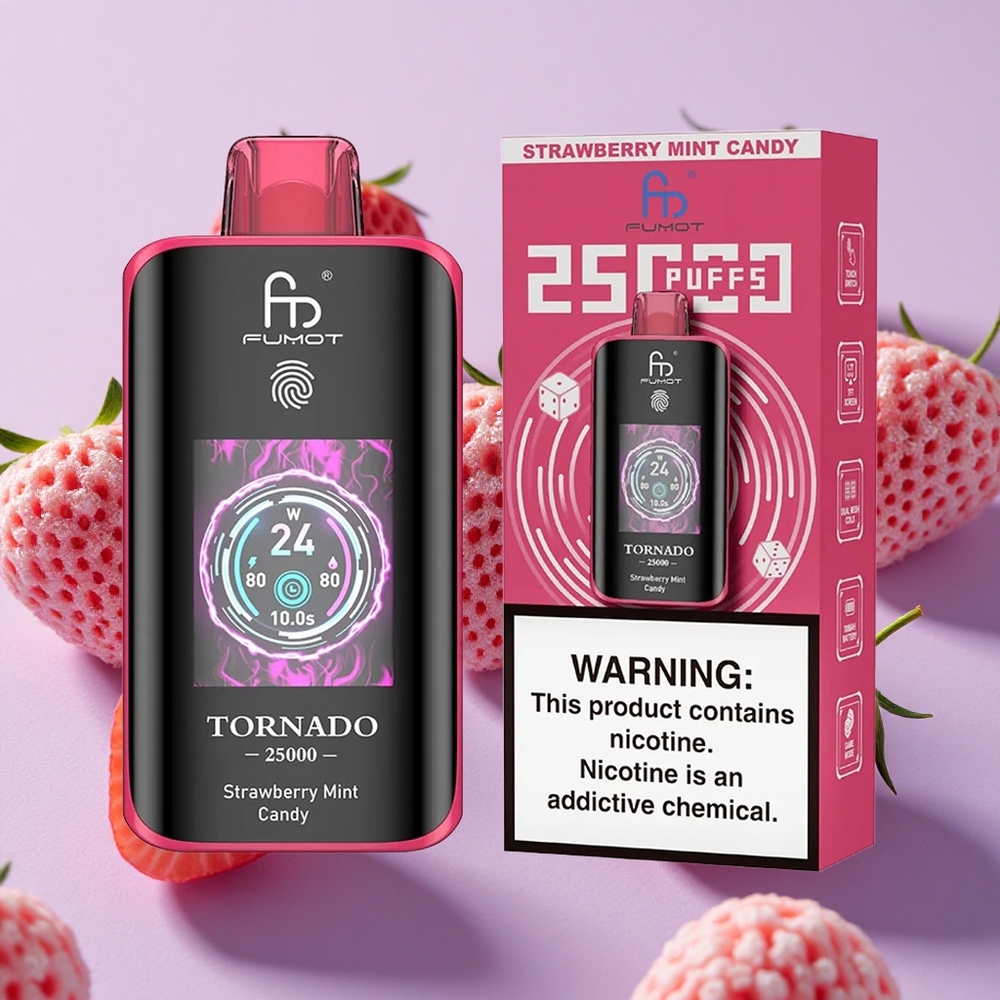 Bonbon à la Menthe Fraise Fumot Tornado 25000 Puffs 20ml 0% 2% 3% 5% Nicotine vente en gros Suisse
