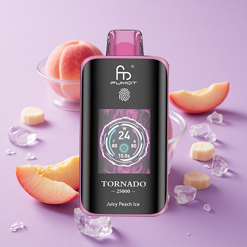 Pêche Juteuse Glacée Fumot Tornado 25000 Puffs 20ml 0% 2% 3% 5% Nicotine vente en gros Suisse