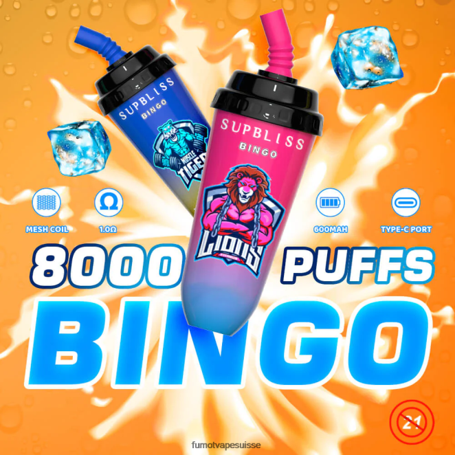 Fumot Supbliss Bingo Appareil à dosettes jetables 8000 - 16 ml (1 pièce) 24LD396 limonade cerise-pêche - Fumot Puff