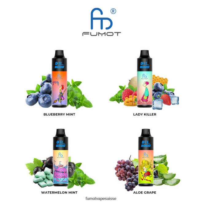 Fumot DTL Stylo vape jetable 8000 - 16 ml (1 pièce) 24LD425 menthe pastèque - Fumot Vape Suisse