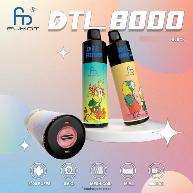 Fumot DTL Stylo vape jetable 8000 - 16 ml (1 pièce) 24LD425 menthe pastèque - Fumot Vape Suisse