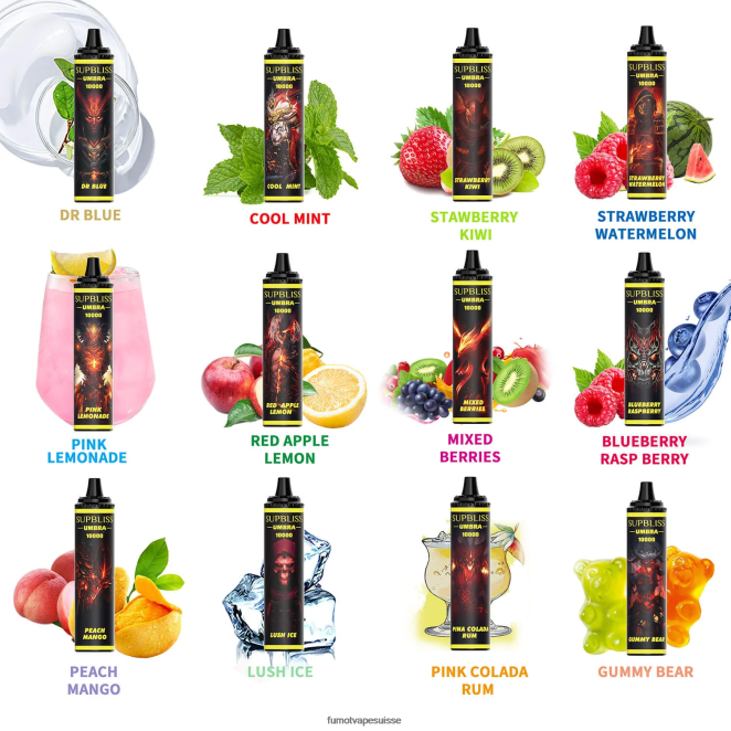 Fumot Supbliss Umbra 10000 (1 pièce) stylo vape jetable - 20 ml 24LD478 glace luxuriante - Fumot Vape Sale
