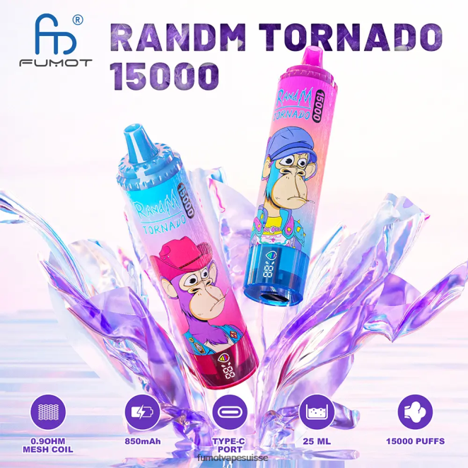 Fumot Tornado 15000 vape jetable 25ml (1 pièce) 24LD164 myrtille sur glace - Fumot Vape Nicotine