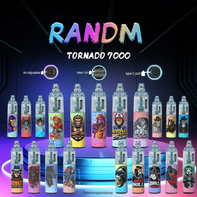 Fumot Tornado Stylo vape jetable 7000 - 14 ml (1 pièce) 24LD86 bonbons pêche-myrtille - Fumot Puff