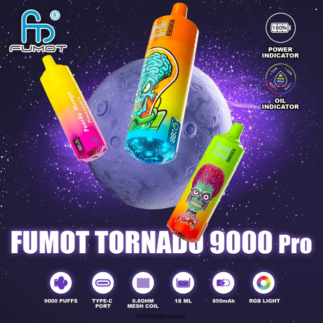 Fumot Tornado Vape jetable 9000 pro - 18 ml (1 pièce) 24LD199 raisin d\'aloès - Fumot Factory