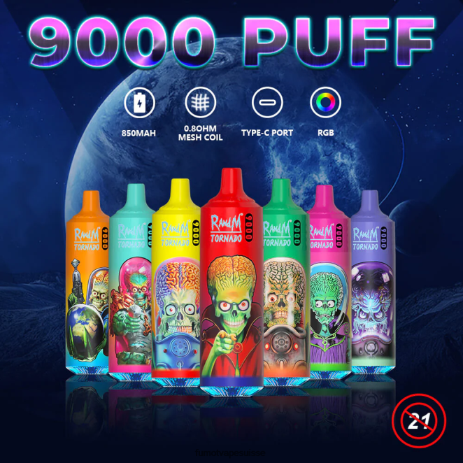 Fumot Tornado stylo vape jetable 9000 - 18ml (1 pièce) 24LD44 glace fraise framboise - Fumot Vape Nicotine